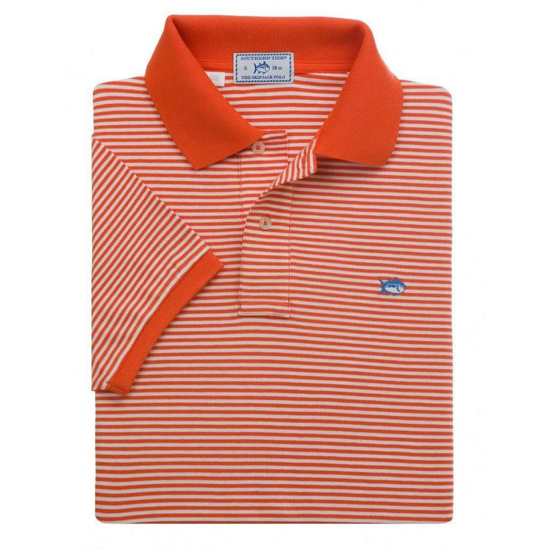 Striped Skipjack Polo in Endzone Orange and White by Southern Tide - Country Club Prep