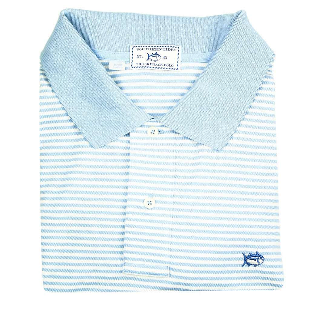 Striped Skipjack Polo in True Blue/White by Southern Tide - Country Club Prep