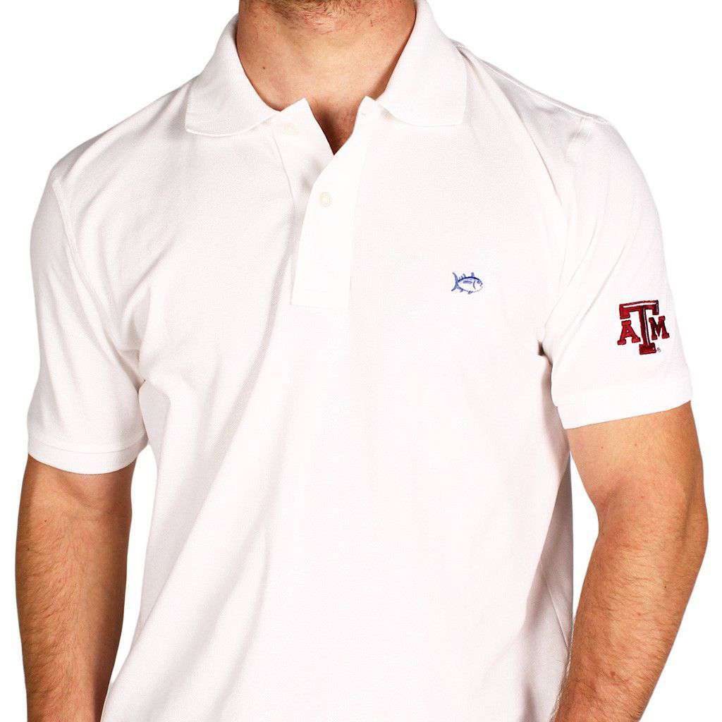 Texas A&M Collegiate Skipjack Polo in White by Southern Tide - Country Club Prep