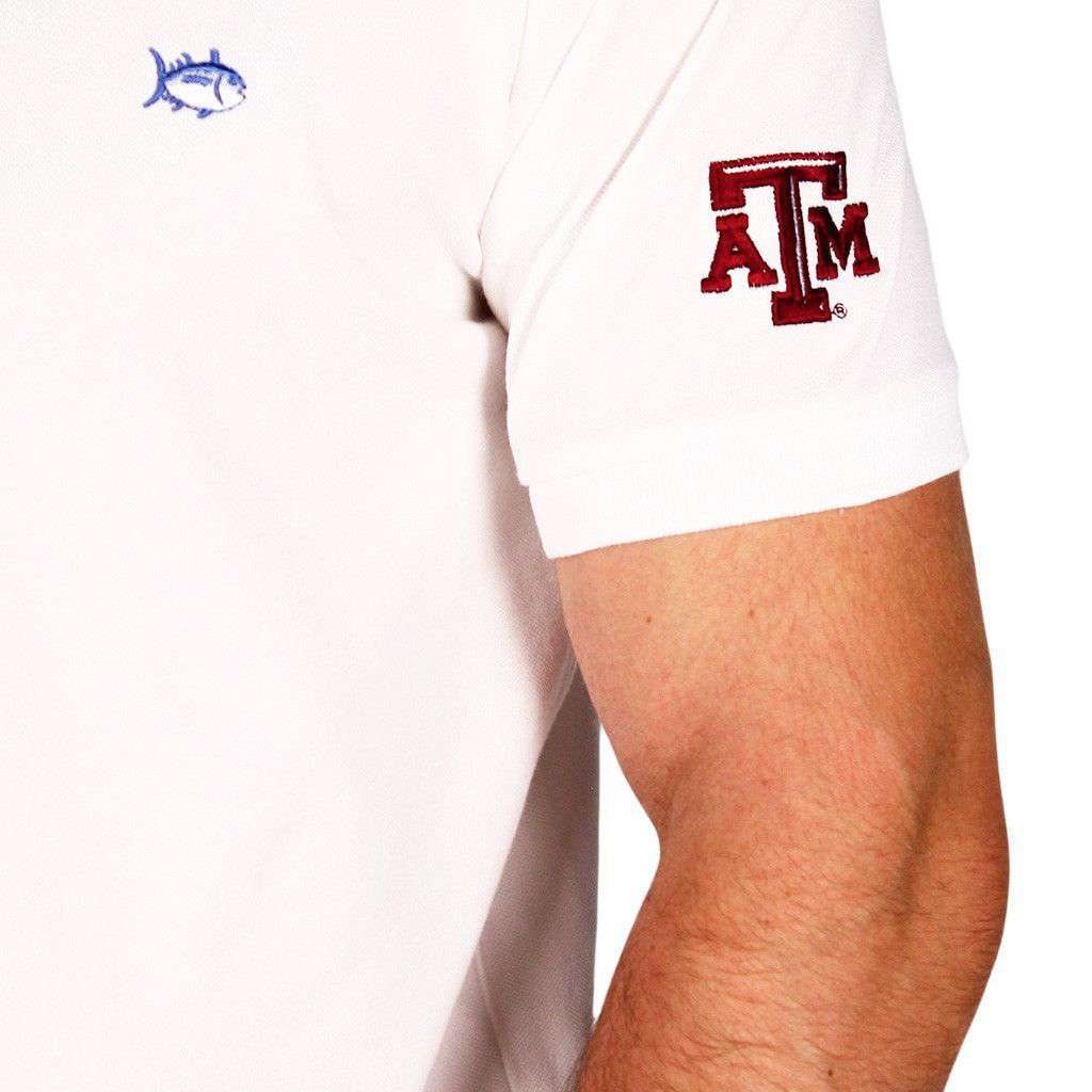 Texas A&M Collegiate Skipjack Polo in White by Southern Tide - Country Club Prep