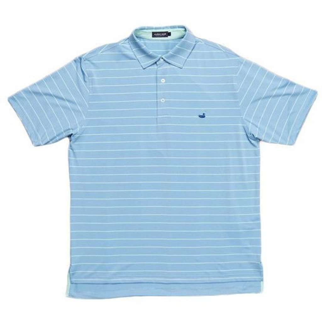 The Hatteras Stripe Bermuda Performance Polo in Breaker Blue and Mint by Southern Marsh - Country Club Prep