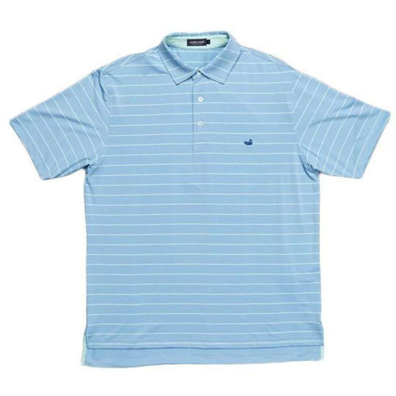 The Hatteras Stripe Bermuda Performance Polo in Breaker Blue and Mint by Southern Marsh - Country Club Prep