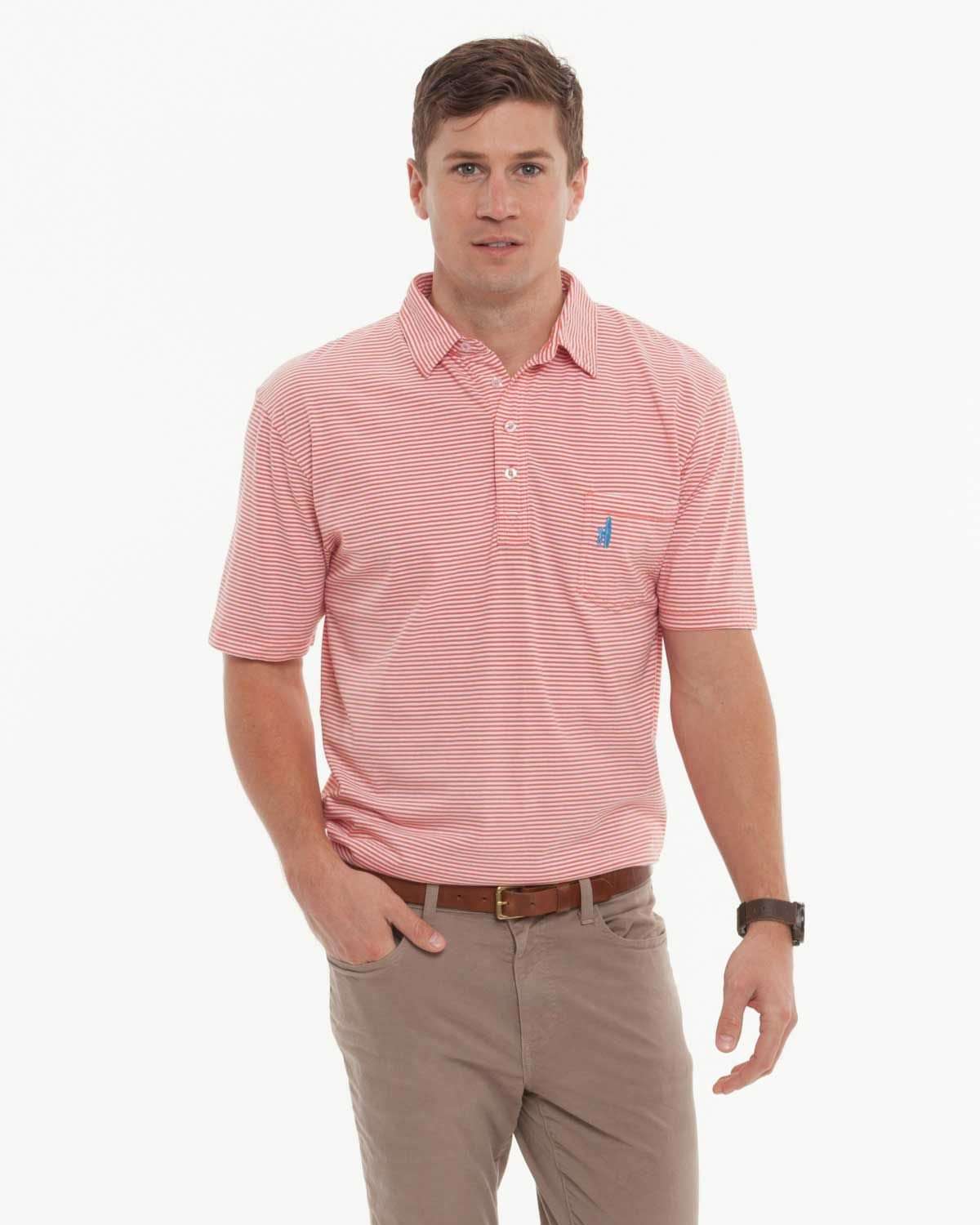 The Jack Striped Polo in Melon by Johnnie-O - Country Club Prep