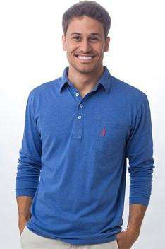The Long Sleeve 4-Button Polo in Heather Periwinkle Blue by Johnnie-O - Country Club Prep