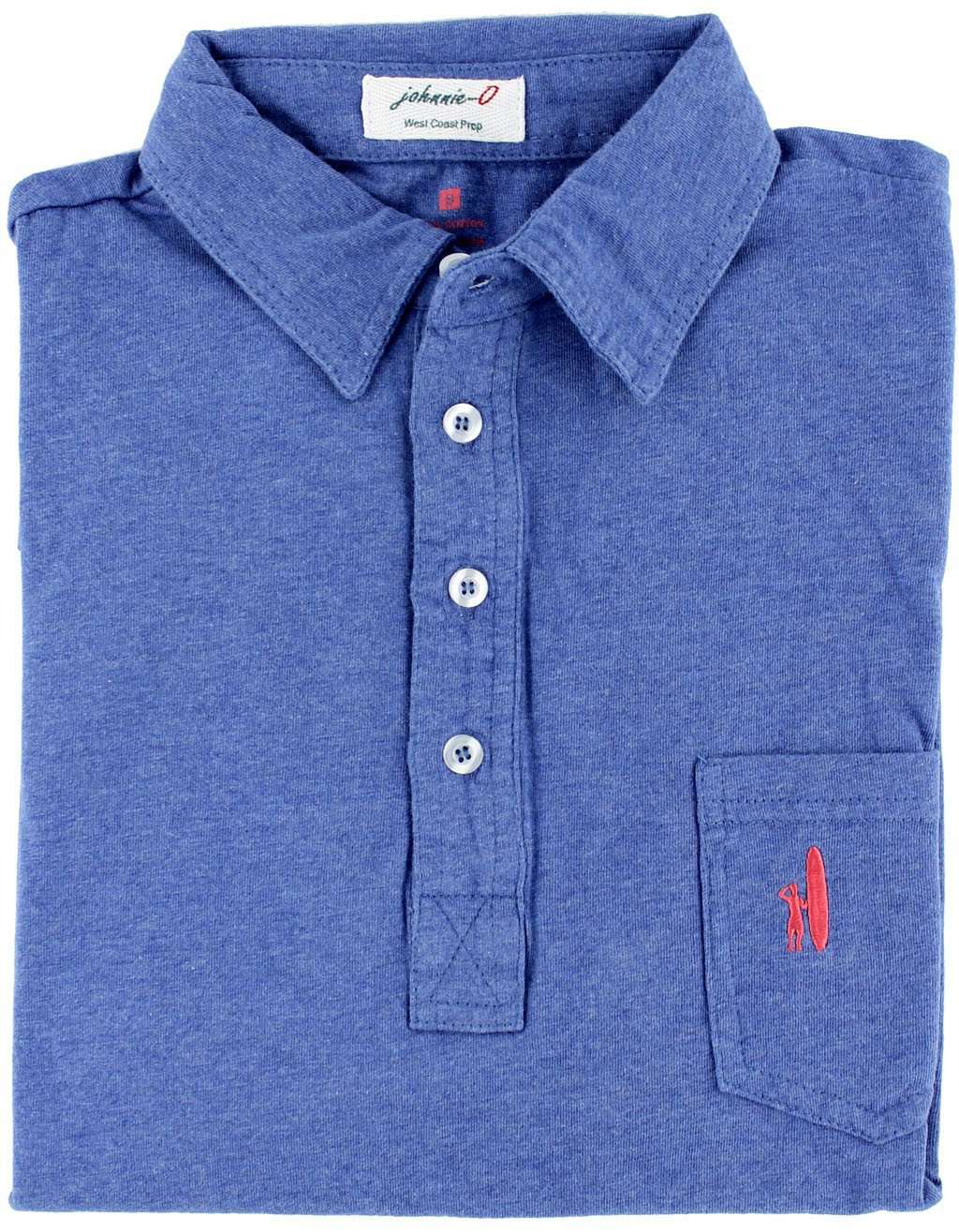 The Long Sleeve 4-Button Polo in Heather Periwinkle Blue by Johnnie-O - Country Club Prep