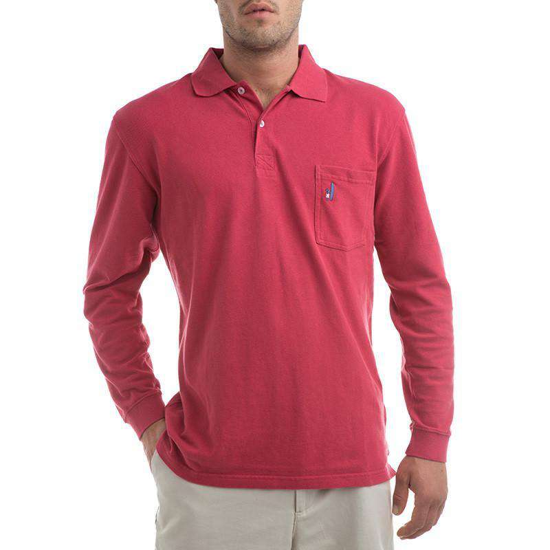 The Long Sleeve Pique Polo in Cranberry Red by Johnnie-O - Country Club Prep
