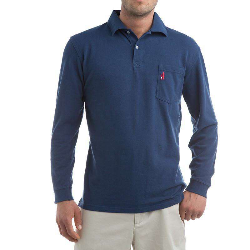 The Long Sleeve Pique Polo in Navy Blue by Johnnie-O - Country Club Prep