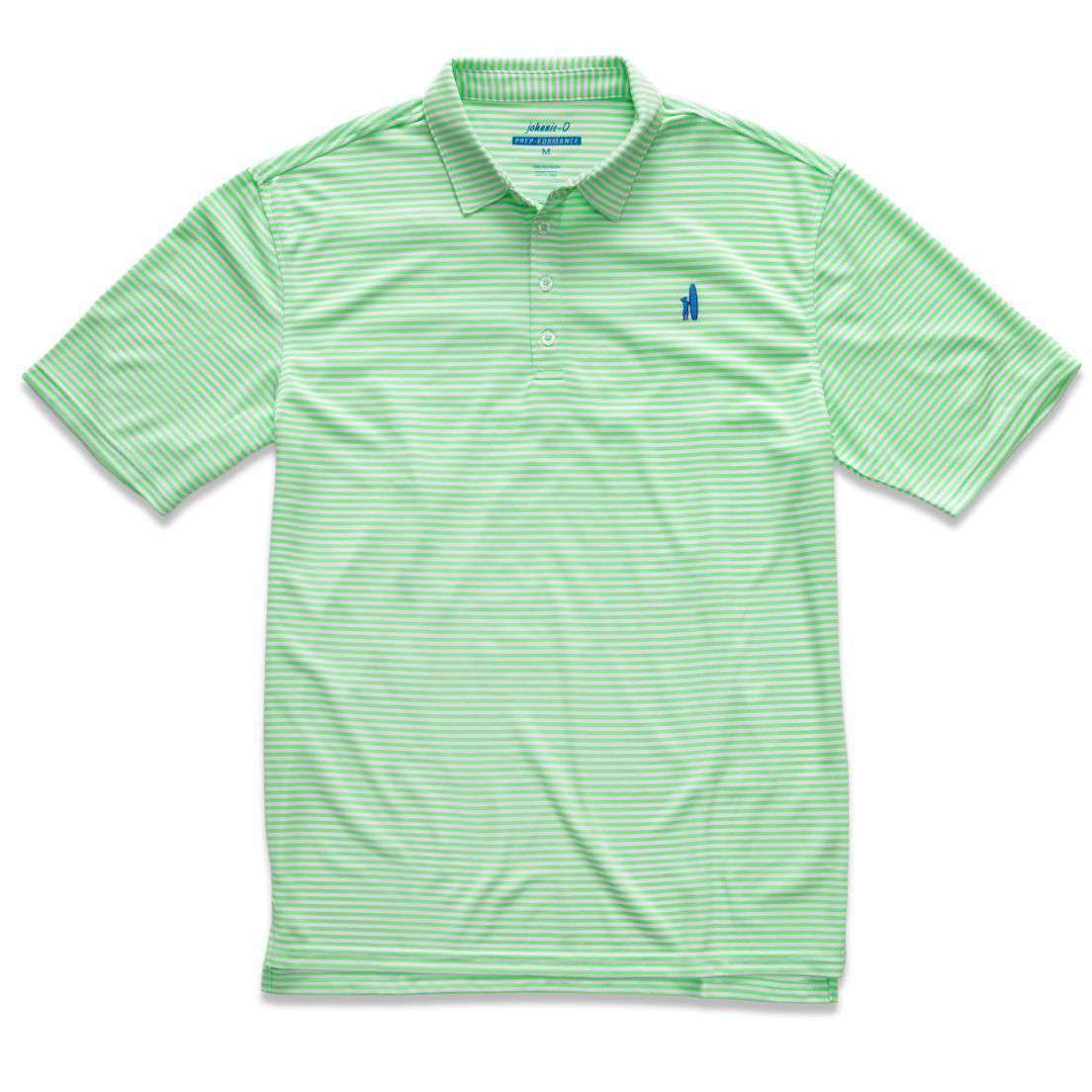 The Prep-Formance Bunker Striped Polo in Bright Mint by Johnnie-O - Country Club Prep