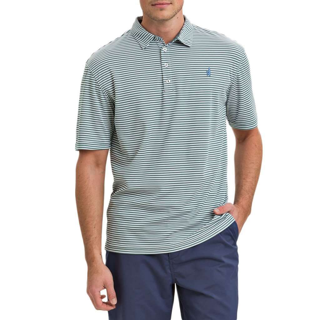 The Prep-Formance Bunker Striped Polo in Silver Pine by Johnnie-O - Country Club Prep