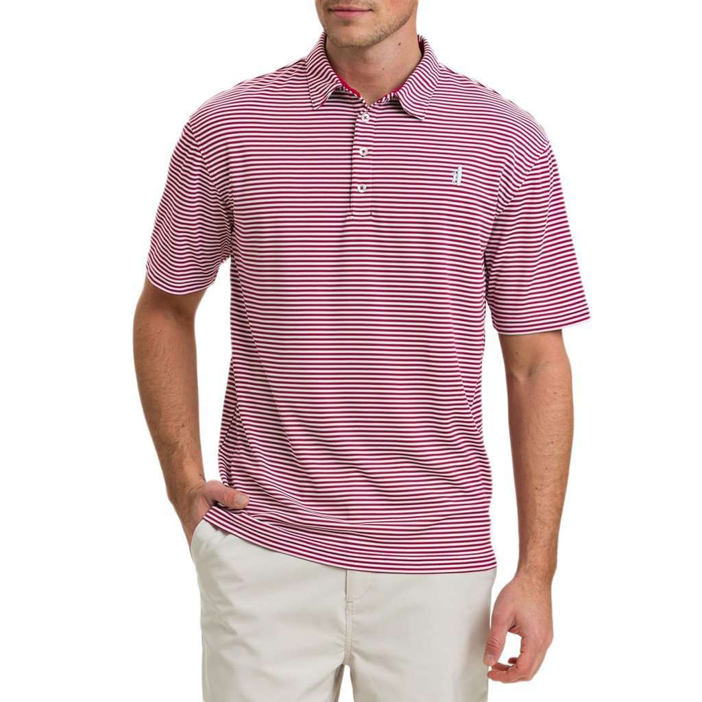 The Prep-Formance Bunker Striped Polo in Sweet Berry Wine by Johnnie-O - Country Club Prep