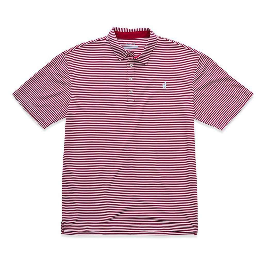 The Prep-Formance Bunker Striped Polo in Sweet Berry Wine by Johnnie-O - Country Club Prep