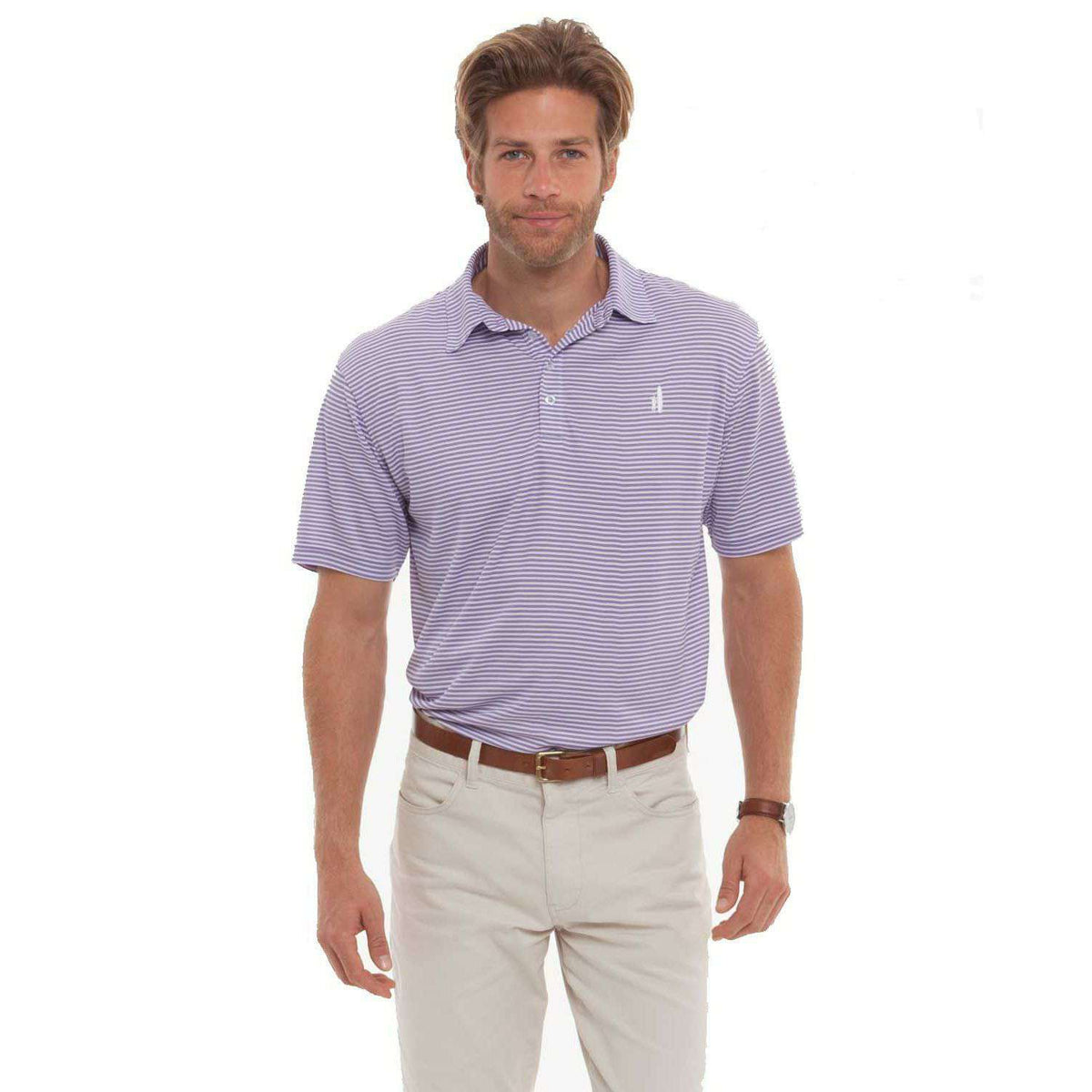 The Prep-Formance Bunker Striped Polo in Violet by Johnnie-O - Country Club Prep