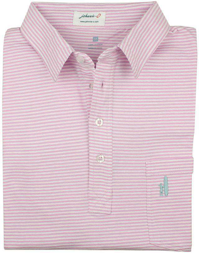 The Striped 4-Button Polo in Flamingo Pink by Johnnie-O - Country Club Prep