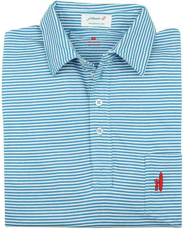 The Striped 4-Button Polo in Johnnie-O Blue by Johnnie-O - Country Club Prep