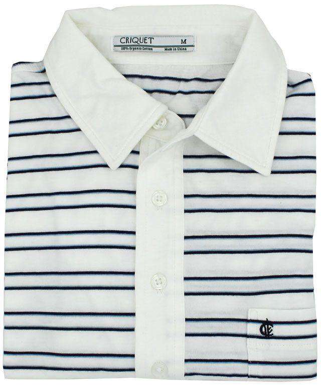 Thin Striped Players Shirt in Bright White by Criquet - Country Club Prep