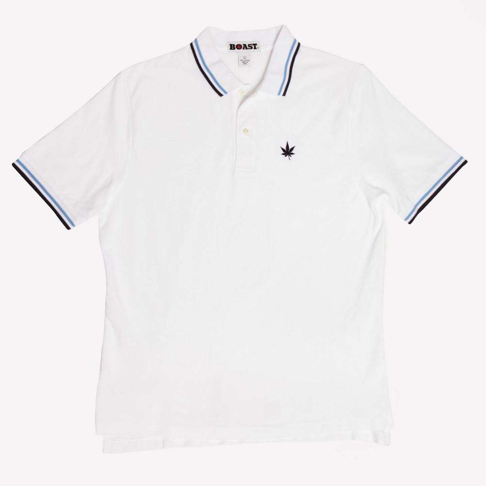Tipped Polo in White with Carolina Blue and Navy by Boast - Country Club Prep