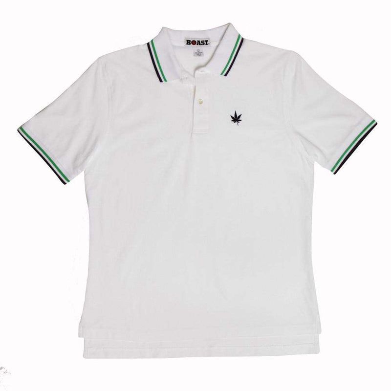 Tipped Polo in White with Kelly Green and Navy by Boast - Country Club Prep