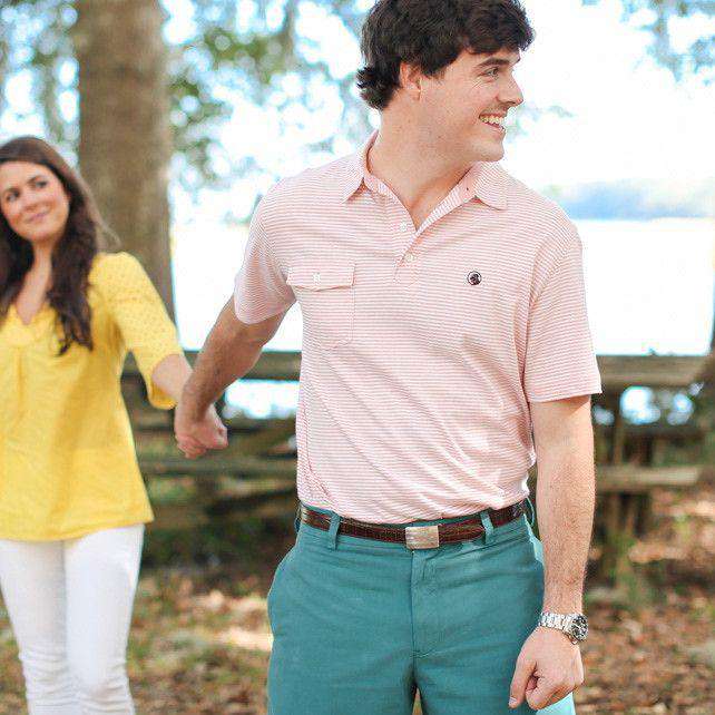 Tourney Golf Shirt in Pink Stripe by Southern Proper - Country Club Prep