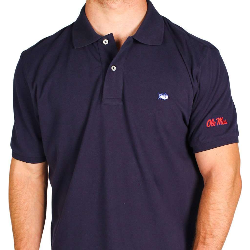 University of Mississippi Collegiate Skipjack Polo in Midnight Blue by Southern Tide - Country Club Prep