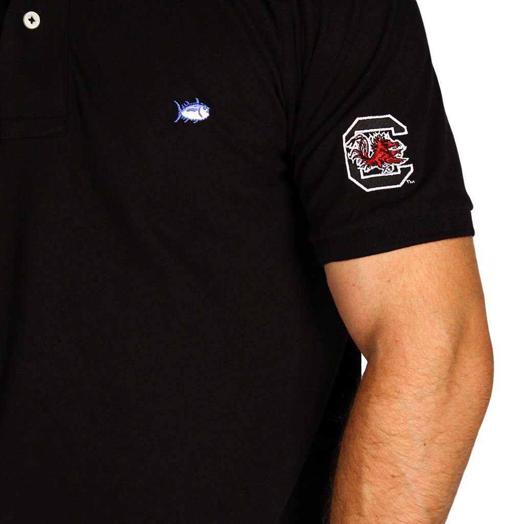 University of South Carolina Collegiate Skipjack Polo in Black by Southern Tide - Country Club Prep