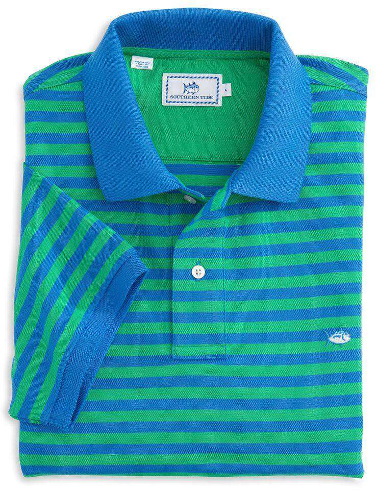Yacht Stripe Skipjack Polo in Grass Green by Southern Tide - Country Club Prep