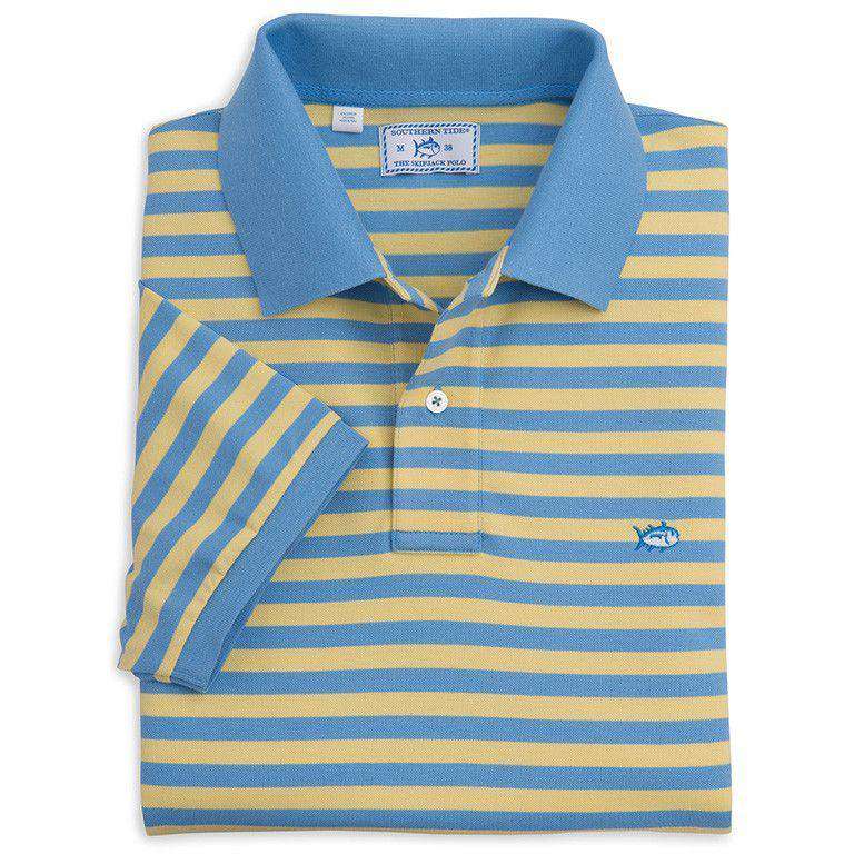 Yacht Stripe Skipjack Polo in Ocean Blue and Sunshine by Southern Tide - Country Club Prep