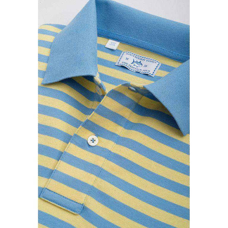 Yacht Stripe Skipjack Polo in Ocean Blue and Sunshine by Southern Tide - Country Club Prep