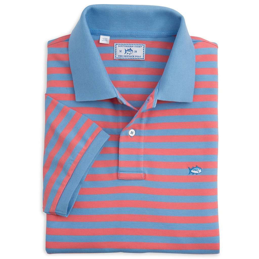 Yacht Stripe Skipjack Polo in Ocean Channel and Coral Beach by Southern Tide - Country Club Prep