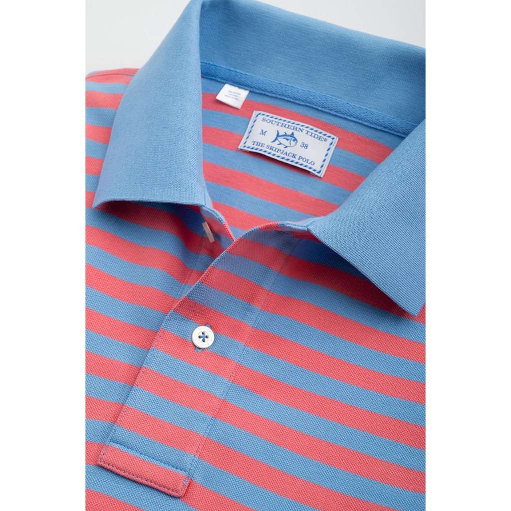 Yacht Stripe Skipjack Polo in Ocean Channel and Coral Beach by Southern Tide - Country Club Prep