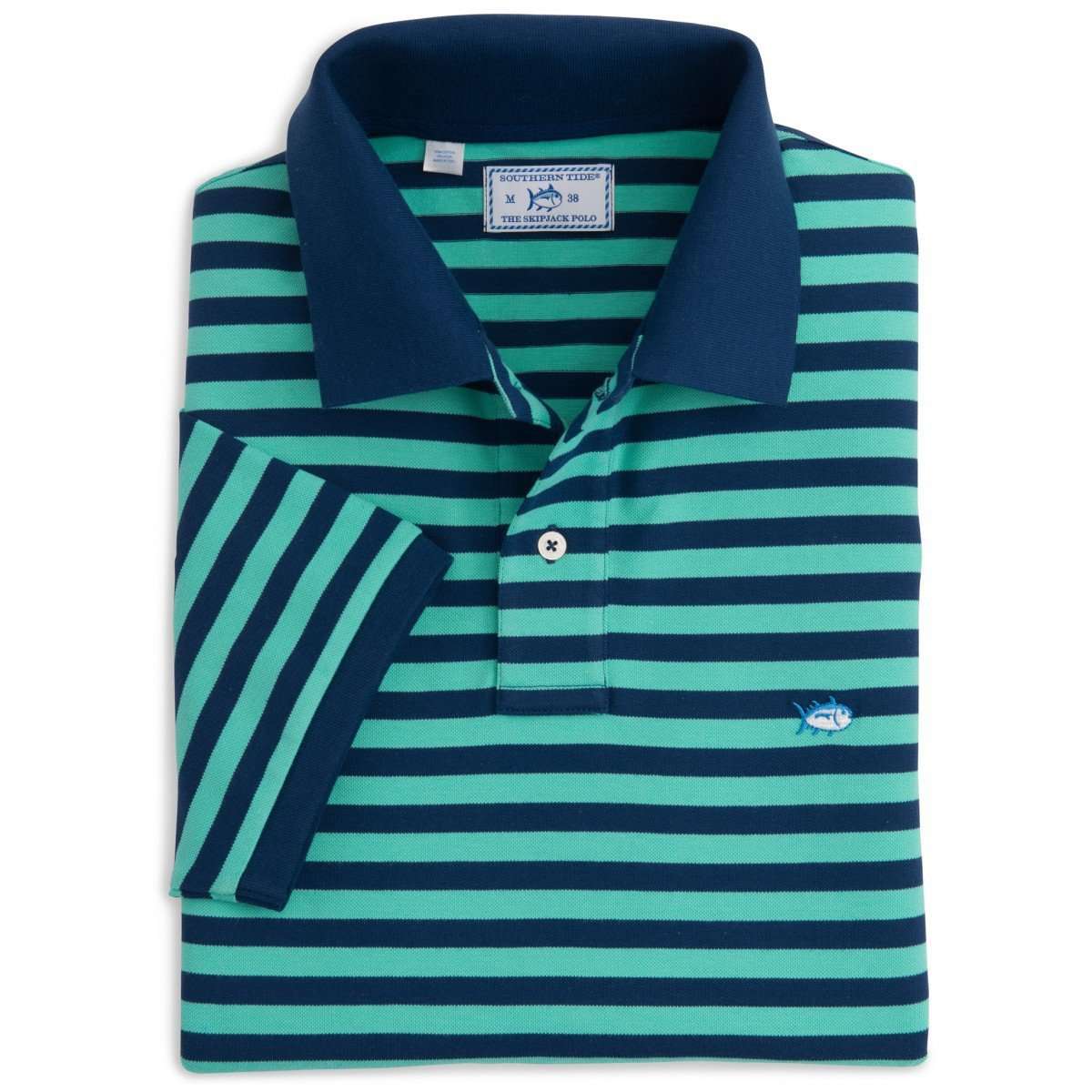 Yacht Stripe Skipjack Polo in Yacht Blue and Bermuda Teal by Southern Tide - Country Club Prep