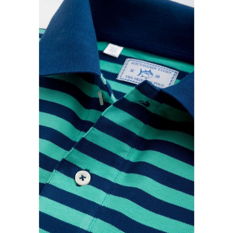 Yacht Stripe Skipjack Polo in Yacht Blue and Bermuda Teal by Southern Tide - Country Club Prep
