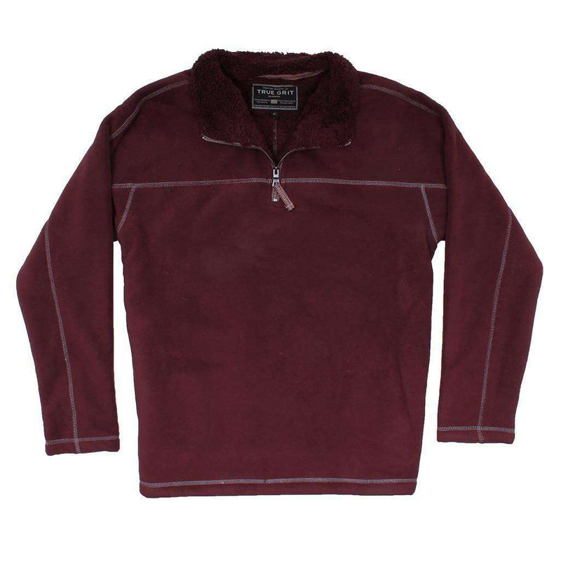 Bonded Polar Fleece & Sherpa Lined 1/4 Zip Pullover with Pockets in Vintage Wine by True Grit - Country Club Prep