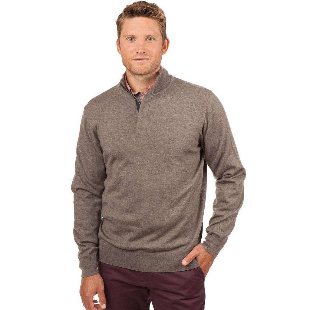 Captains 1/4 Zip Sweater in Driftwood Khaki by Southern Tide - Country Club Prep