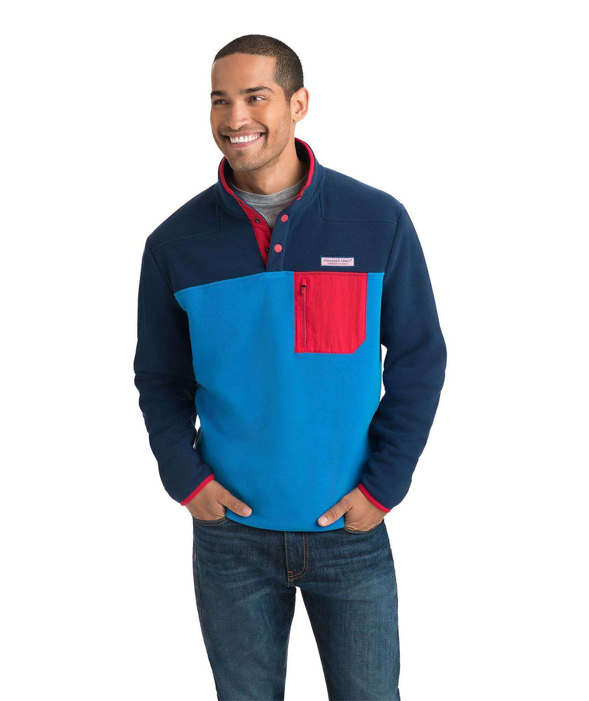 Custom Party Snap Placket Fleece in Deep Bay by Vineyard Vines - Country Club Prep