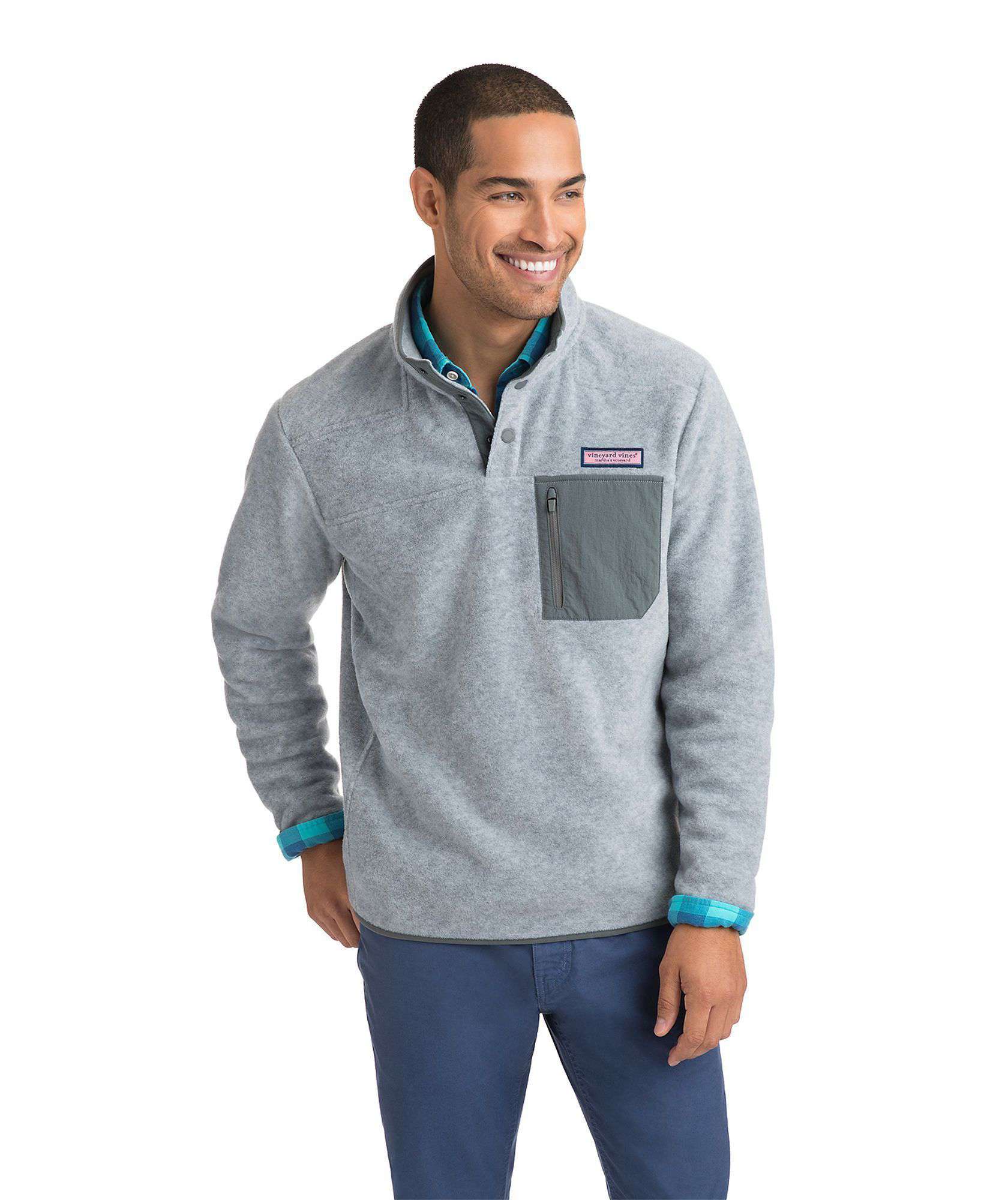 Custom Snap Placket Fleece in Gray Heather by Vineyard Vines - Country Club Prep