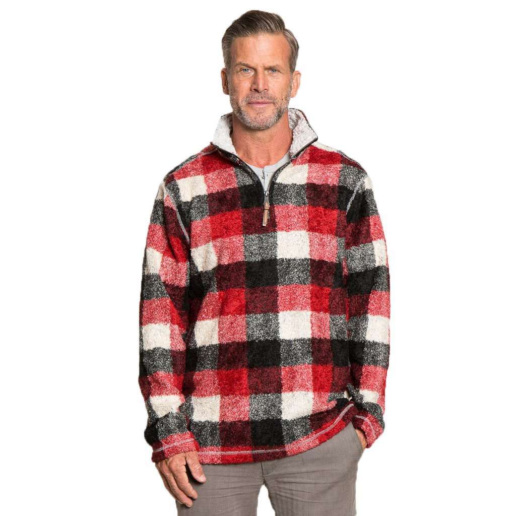 Melange Buffalo Plaid 1/4 Zip Pullover in Red/Black by True Grit - Country Club Prep