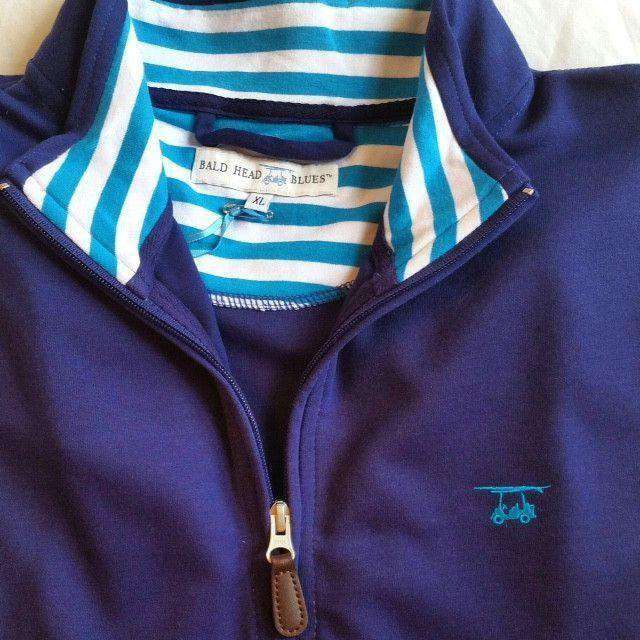 19th Hole Quarter- Zip Pullover in Blue by Bald Head Blues - Country Club Prep