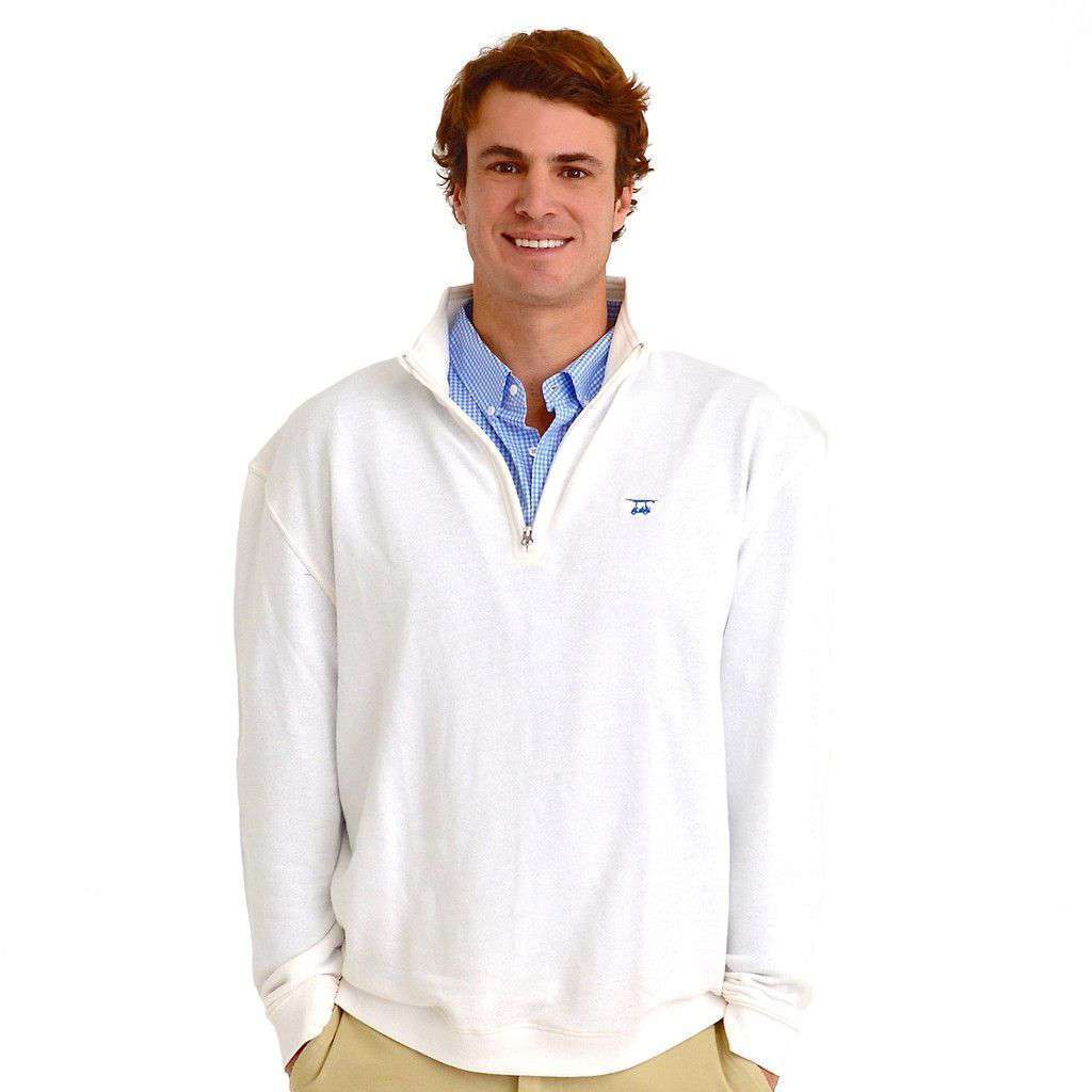 19th Hole Quarter- Zip Pullover in White by Bald Head Blues - Country Club Prep