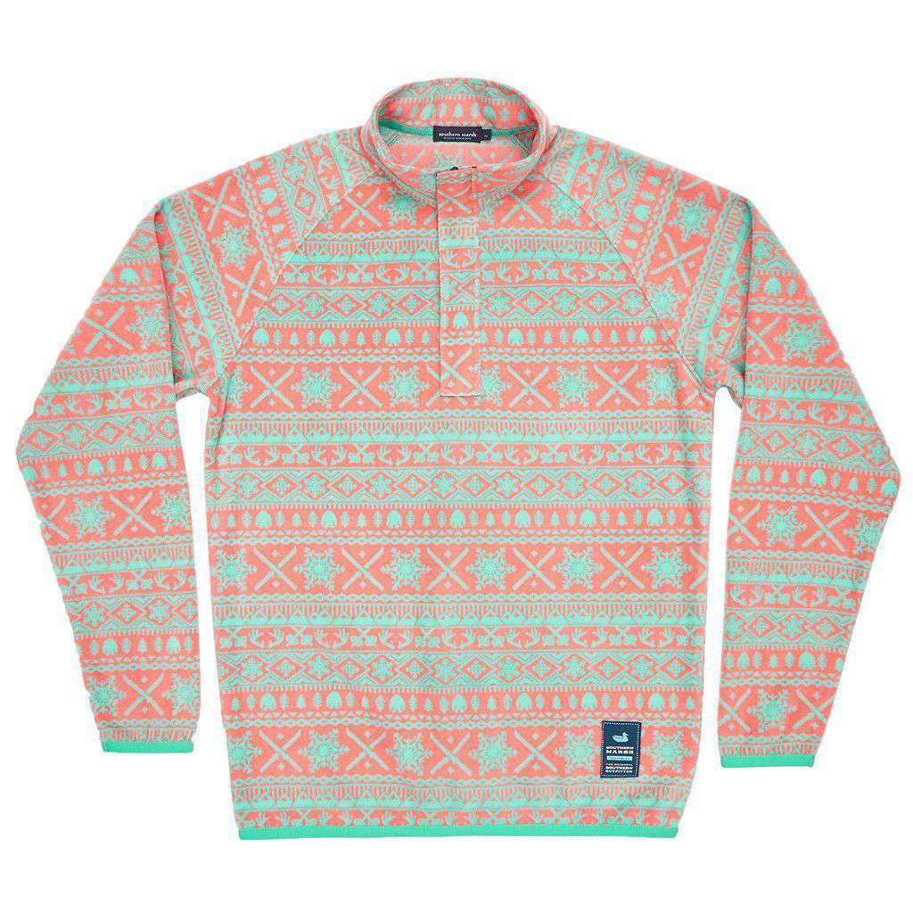 Alpine Fleece Pullover in Coral and Mint by Southern Marsh - Country Club Prep