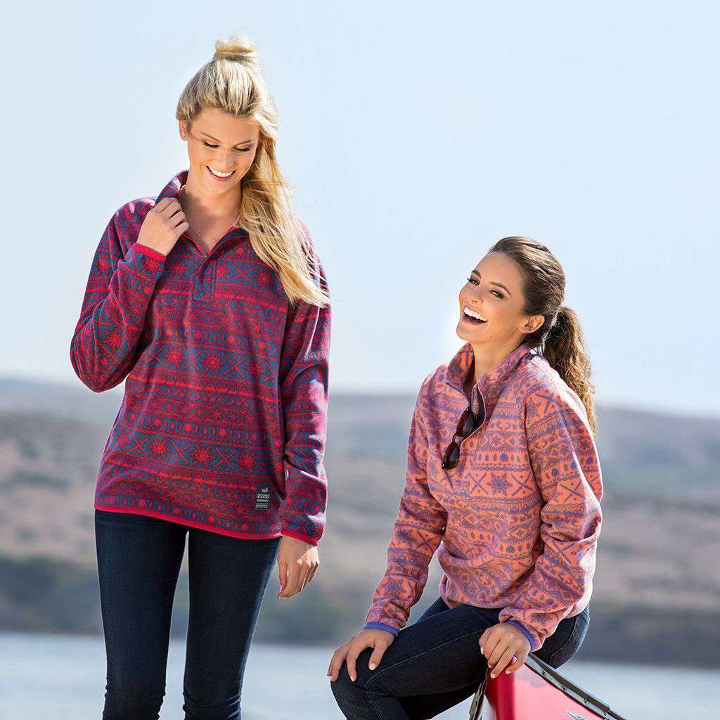 Alpine Fleece Pullover in Peach and Wharf Purple by Southern Marsh - Country Club Prep