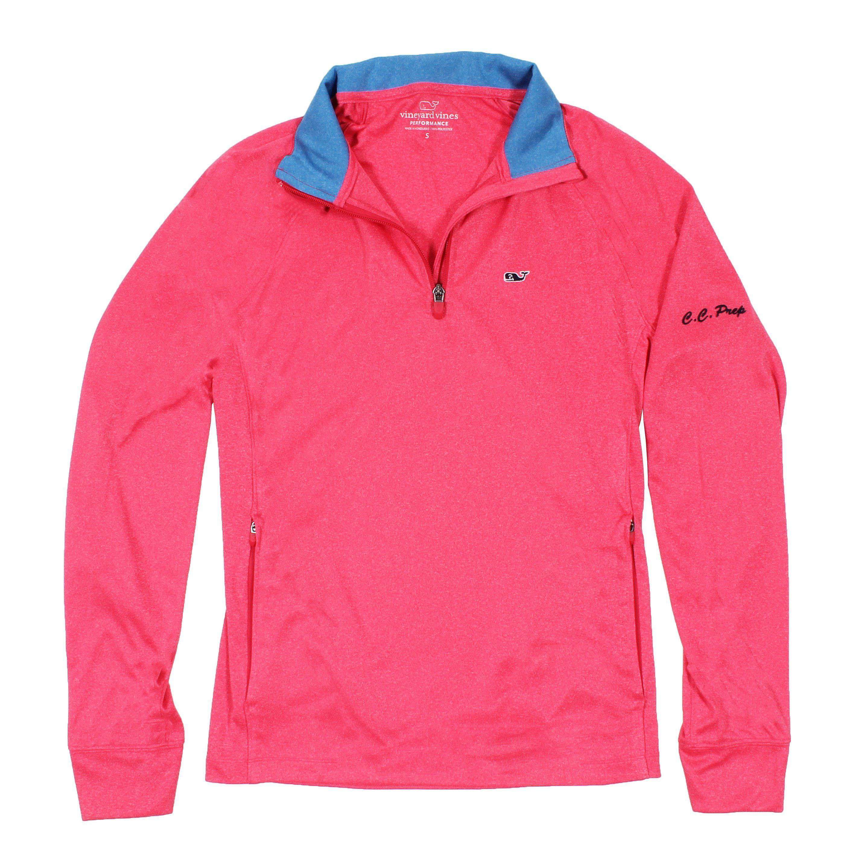 Vineyard Vines Custom Nine Mile Performance 1/4 Zip in Coral Red