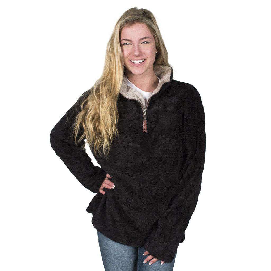 Double Plush 1/2 Zip Pullover in Black by True Grit - Country Club Prep