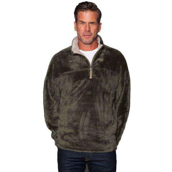 Double Plush 1/2 Zip Pullover in Cargo Grey by True Grit - Country Club Prep