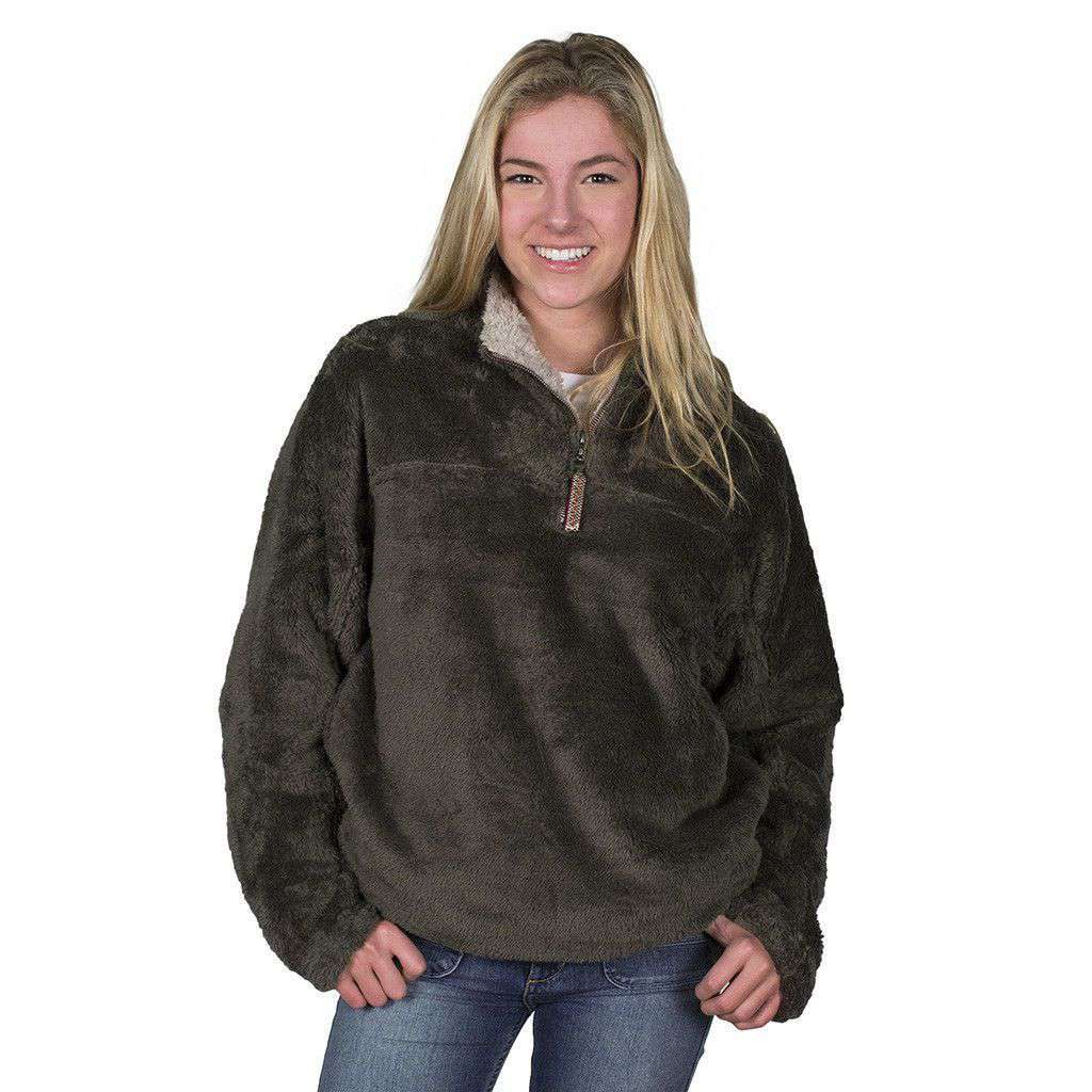 Double Plush 1/2 Zip Pullover in Cargo Grey by True Grit - Country Club Prep