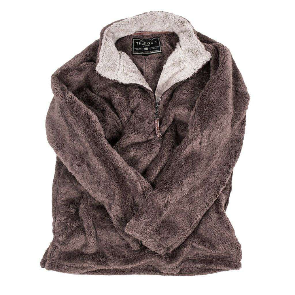 Double Plush 1/2 Zip Pullover in Vintage Brown by True Grit - Country Club Prep