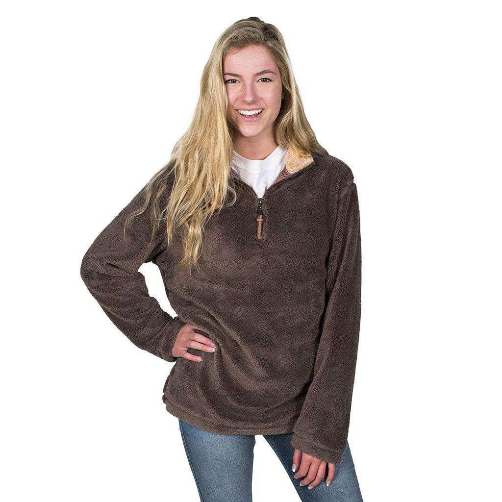 Double Plush 1/2 Zip Pullover in Vintage Brown by True Grit - Country Club Prep