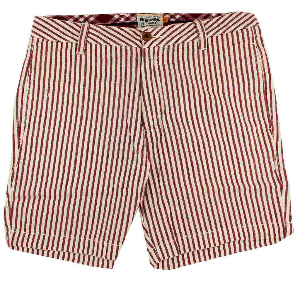 7" Seersucker Walking Short in Maroon and White by Olde School Brand - Country Club Prep