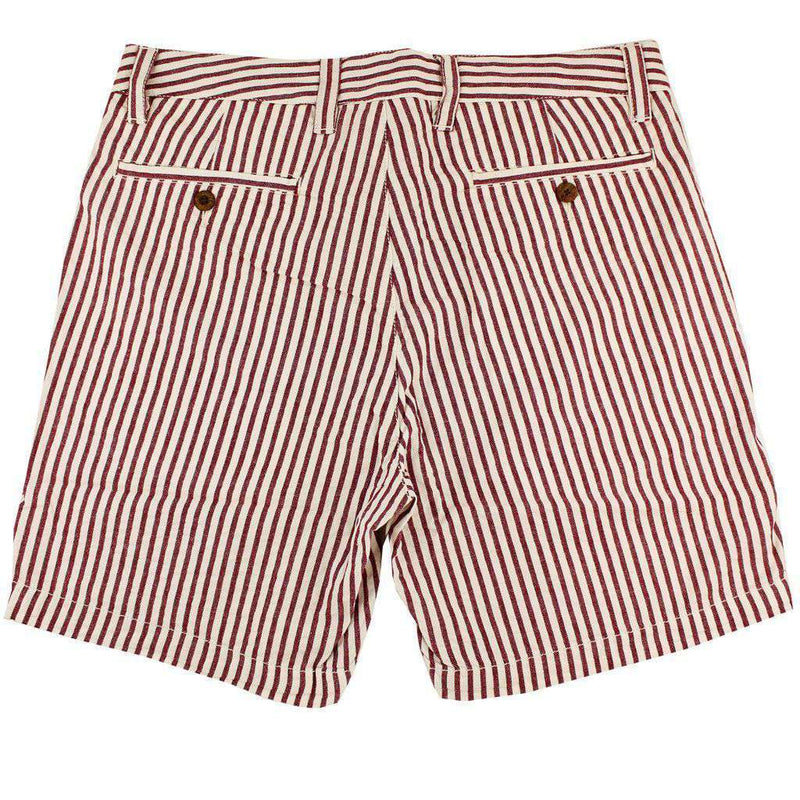 7" Seersucker Walking Short in Maroon and White by Olde School Brand - Country Club Prep