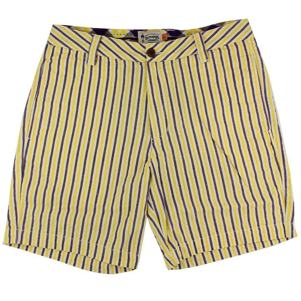 7" Seersucker Walking Short in Purple and Yellow by Olde School Brand - Country Club Prep