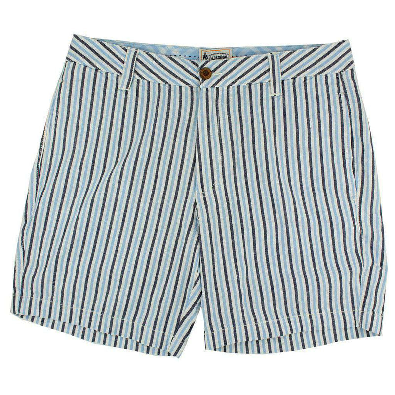 7" Seersucker Walking Shorts in Carolina Blue and White by Olde School Brand - Country Club Prep